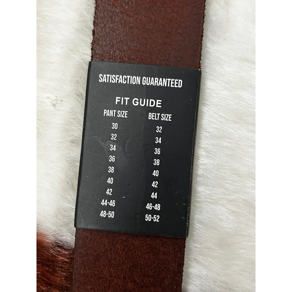 American‎ Bison Mens Brown Top Grain Leather Belt Size 32 Matte Black Buckle
